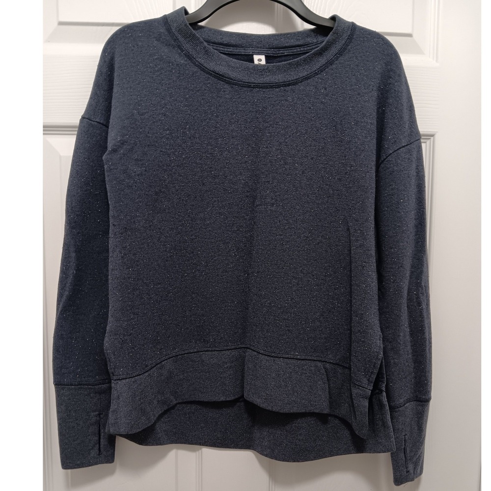 Athleta Womens XS Navy Blue Heather Tencel Blend Pullover Sweatshirt Thumbholes